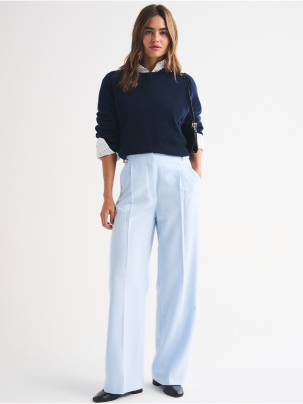 Abercrombie Wide-Leg High-Waist Trousers in Light Blue Sz 28/6L